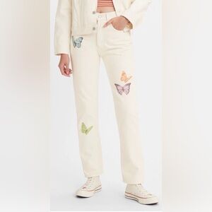 Levi's Women's Cream Straight-Leg Jeans with Orange Butterfly